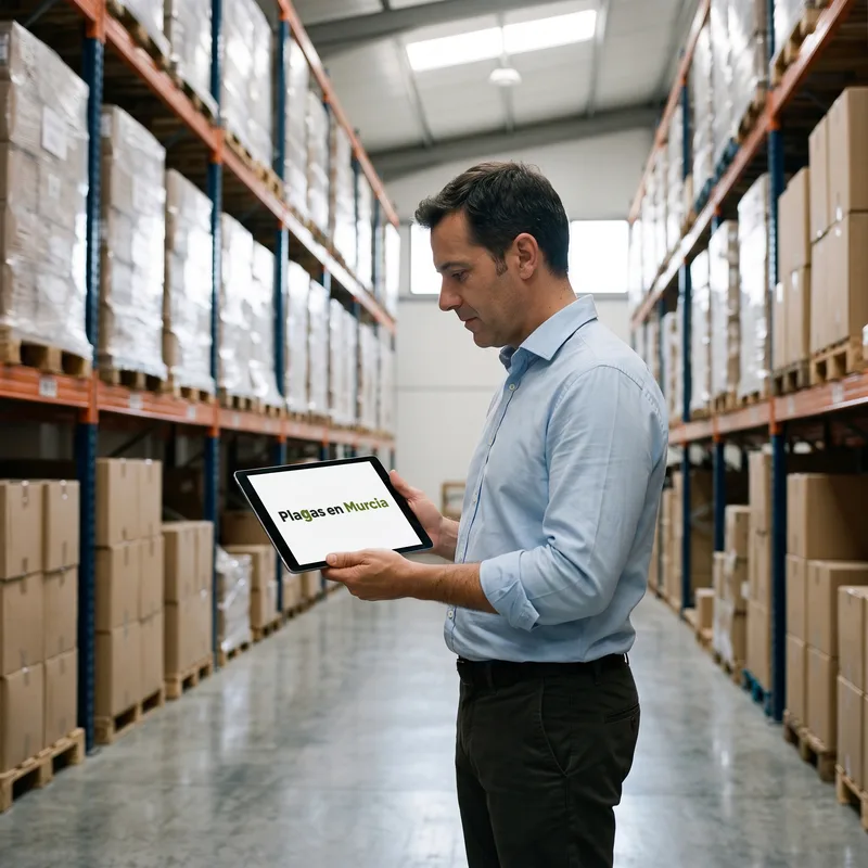 Encargado de un almacén consultando una tablet