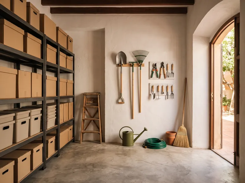 Garaje ordenado con estanterías