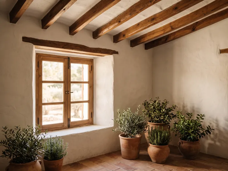 Techo con vigas de madera en una casa tradicional
